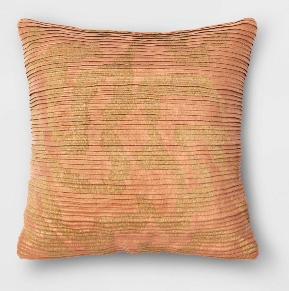 Geometric Patterned Pleated Satin with Metallic Embroidery Square Throw Pillow